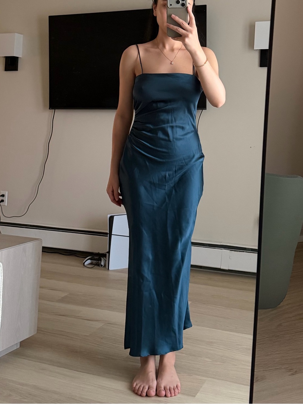 Zara Teal Satin Slip Maxi Dress